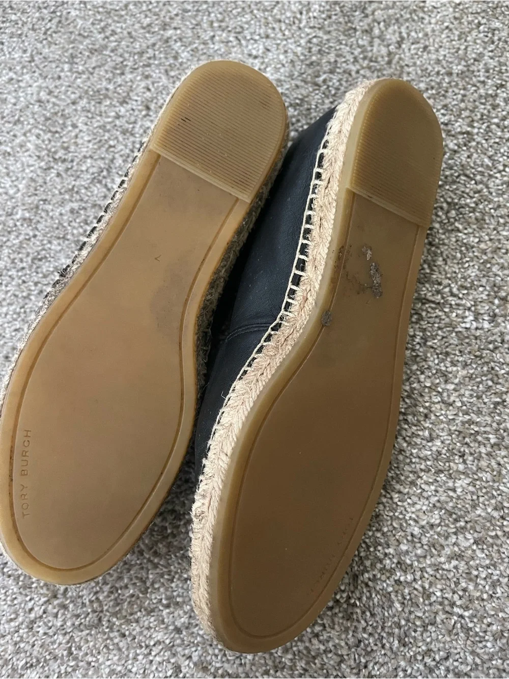 Tory Burch Black Leather Espadrille Slip-On Flats